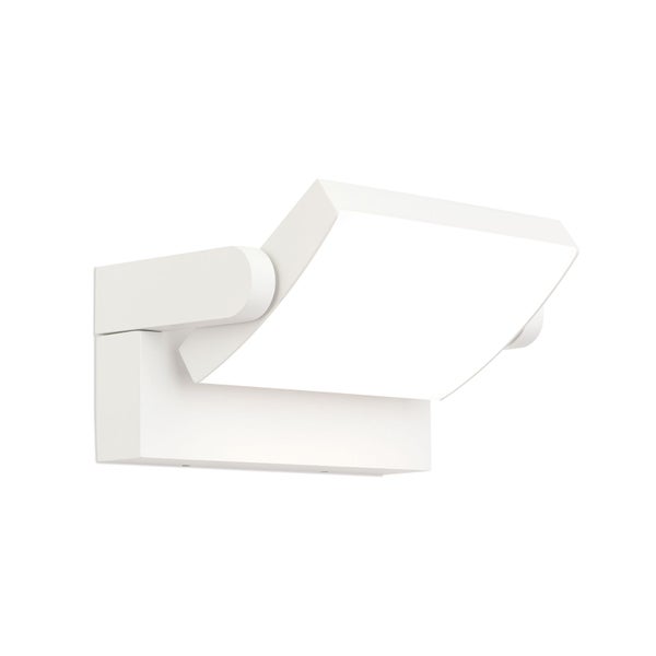 Weiße, verstellbare LED-Wandleuchte in modernem, eckigem Design.
