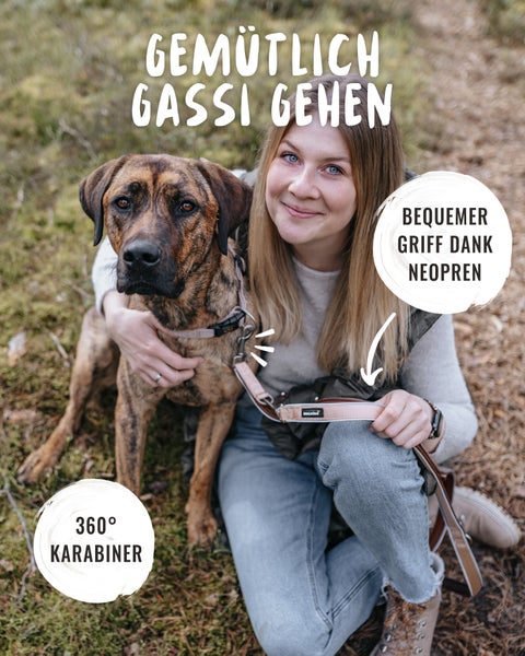 Verstellbare Hundeleine mit zwei Karabinern und Rudelkönig Logo