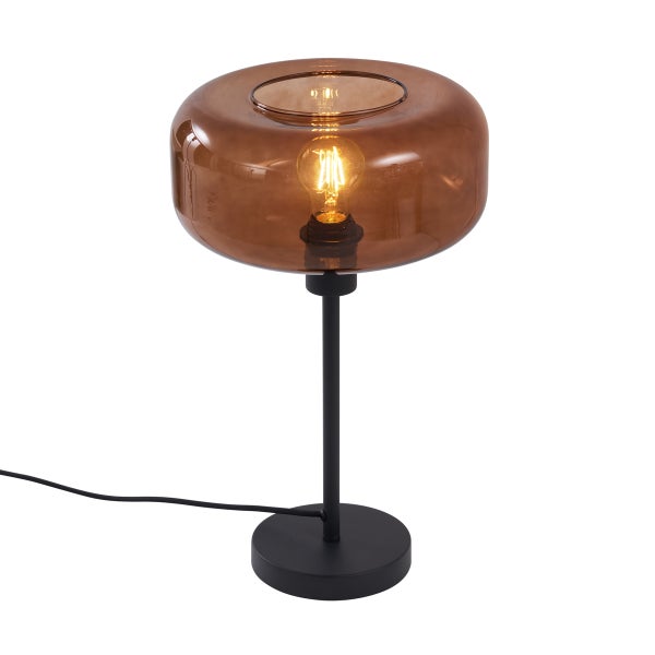Tischleuchte mit Glasschirm und Metallfuß