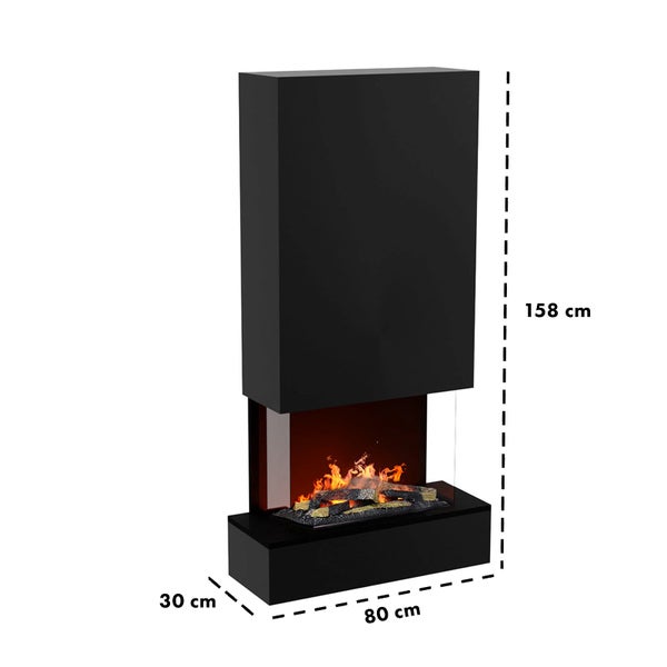 GLOW FIRE Elektrokamin 'Hölderlin Hoch'| Wasserdampf Kamin mit OMC 600 inkl. Holz in schwarz als Wandkamin| HxBxT: 158x80x30 cm