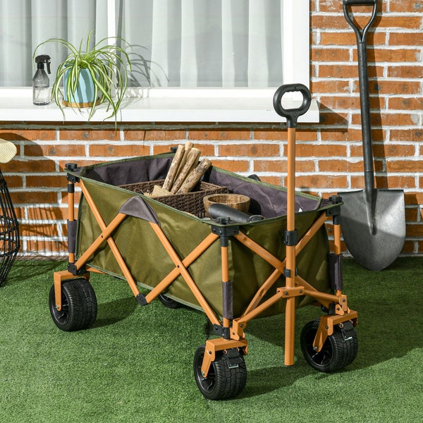Outsunny Bollerwagen Faltbarer Handwagen, Transportwagen mit Verstellbarem Griff, Strandwagen, Gartenwagen mit Klapptafel, bis 120 kg Belastbar, Grün