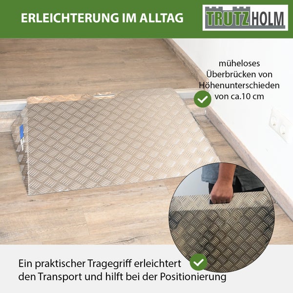 Trutzholm Logo. Rampe zum Überwinden von Höhenunterschieden von circa 10 cm mit Tragegriff.