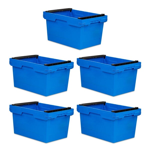 PROREGAL SparSet 5x Conical Mehrweg-Stapelbehälter mit Stapelbügel Blau HxBxT 32,3 x 40 x 60 cm 58 Liter Lagerbox Eurobox Transportbox