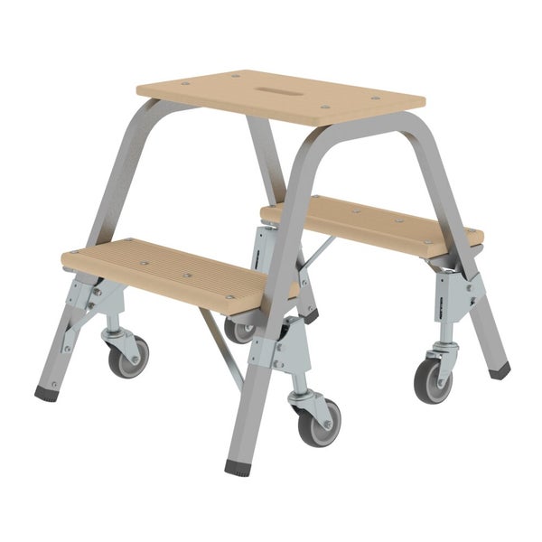 PROREGAL Stahl-Holz-Tritt Mit Lenkrollen 2x2 Stufen Aus Stahl Mit Holz-Stufen