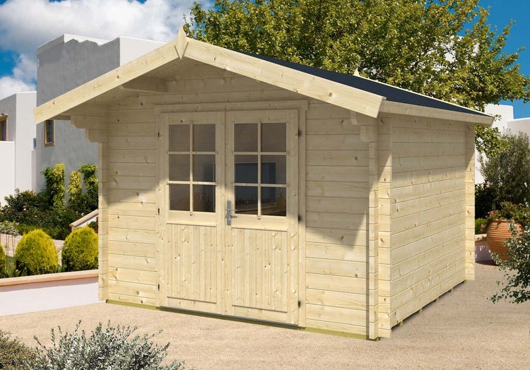 Alpholz Gartenhaus Anna-44 ISO Gartenhaus aus Holz Holzhaus mit 44 mm Wandstärke, Blockbohlenhaus mit Montagematerial imprägniert 3,2x3,2m