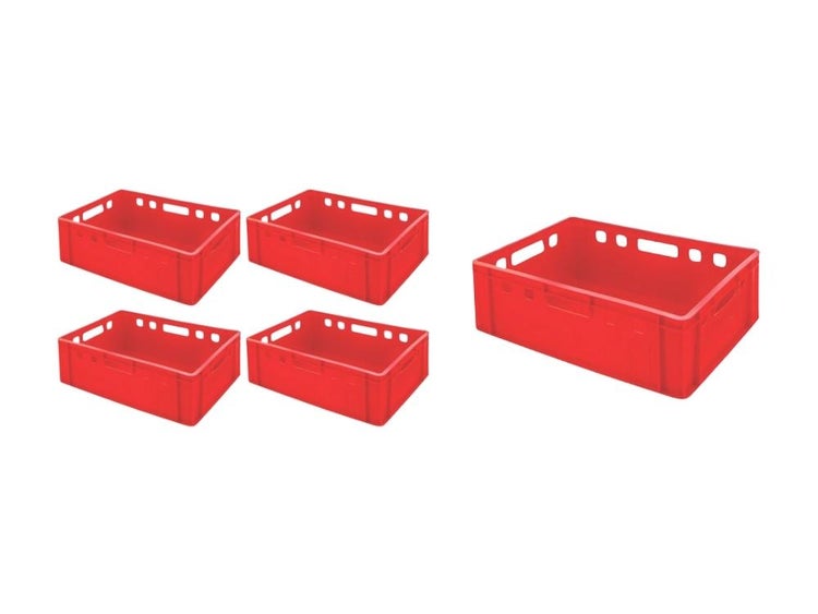 PROREGAL SuperSparSet 5x Eurobehälter Fleischerkasten E2 HxBxT 20 x 40 x 60 cm 41 Liter Rot Fleischerkiste Fleischkiste Metzgerkiste Fleischbehälter