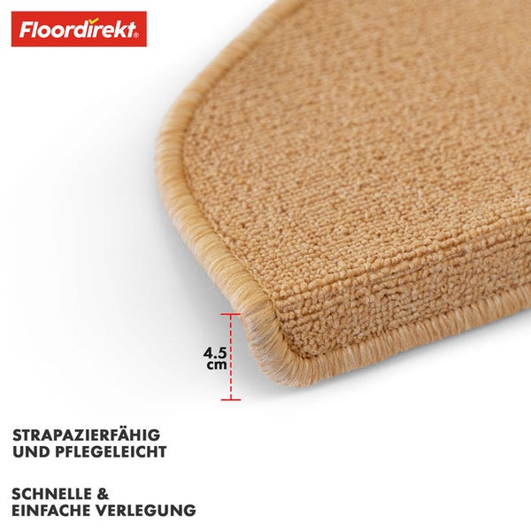 FLOORDIREKT Stufenmatte London - mit Umkettelung - Apricot - Halbrund - 23,5 x 65 cm