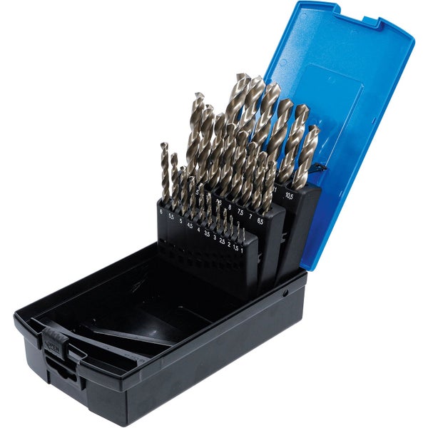 Bohrer-Set mit verschiedenen Größen in einem blauen Koffer