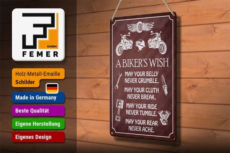 Blechschild Spruch 20x30cm biker`s Wish never crumble break