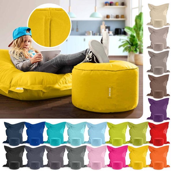 Green Bean 2er Set XXL Sitzsack inkl. Pouf fertig befüllt mit EPS-Perlen - Riesensitzsack 140x180 Lounge Sitz-Kissen Bean-Bag Chair  - Gelb