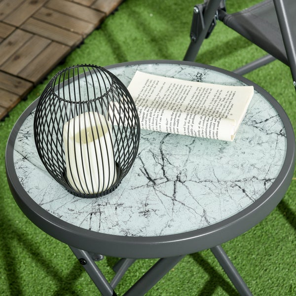 Outsunny Beistelltisch klappbar, Klapptisch aus Glas mit Marmoroptik, kleiner Campingtisch, runder Sofatisch Balkontisch für Balkon Terrasse Wohnzimmer Büro, 45 x 45 x 50 cm, Weiß
