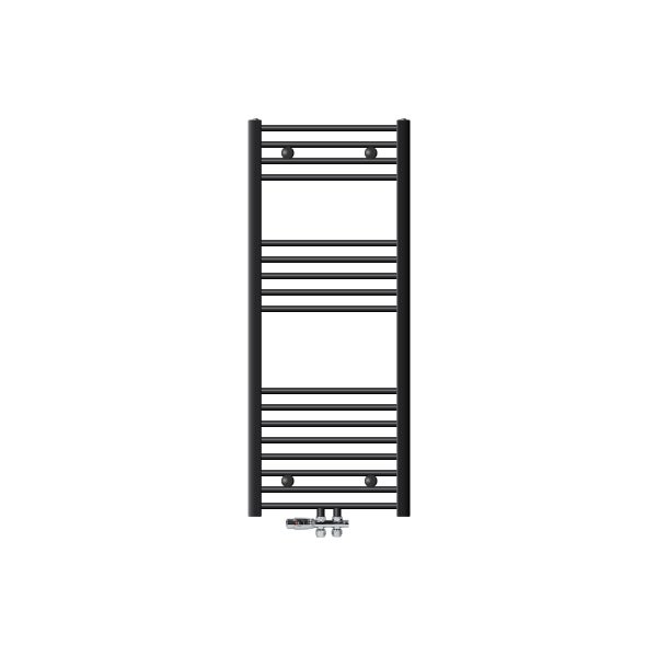 ECD Germany Badheizkörper Mittelanschluss 500 x 1200 mm Anthrazit gebogen mit Thermostat und Anschlussgarnitur Durchgang Boden - Heizkörper Heizung Handtuchwärmer Handtuchtrockner Handtuchheizkörper