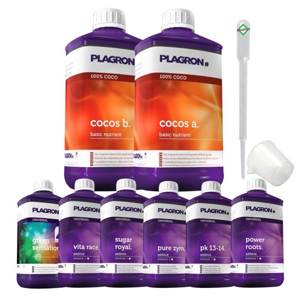 Plagron Coco Medium 8-Teiliges Dünger Set – Komplettnährstoff für Cocos-Anbau | Für Gesundes Wachstum & Reiche Blüten, inklusive Coco A&B, Green Sensation, pH-Kontrolle & mehr