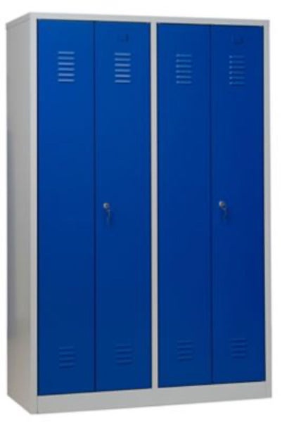 PROREGAL Garderobenspind Camel 4-Fächer & 2-Schlösser HxBxT 180 x 117 x 50 cm Zylinderschloss Grau-Blau