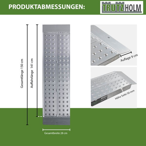 TRUTZHOLM 1 x Auffahrrampe 150 x 28 cm Traglast 270 kg Alu grau gelocht Verladerampe