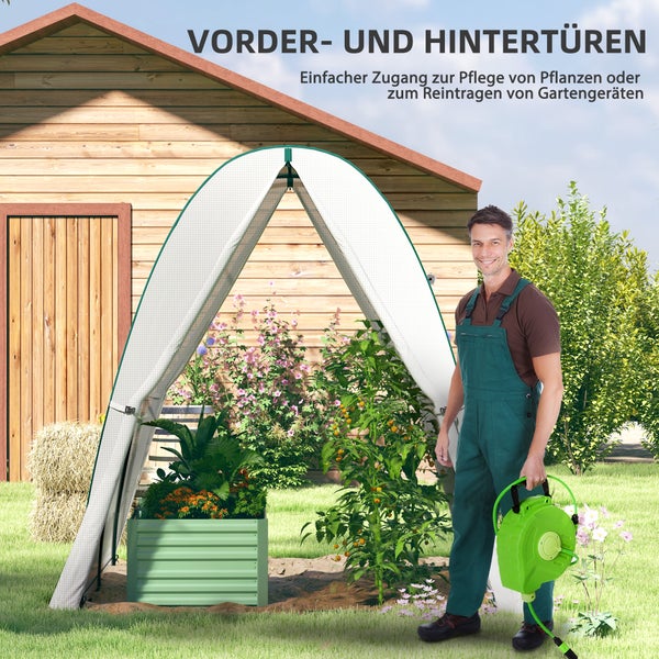 Outsunny Gewächshaus mit Rolltür, 2 Fernster, winterfest Foliengewächshaus aus Stahl, Treibhaus für Balkon, Garten, Tomatenhaus 180 x 180 x 200 cm, Tomatengewächshaus für Tomaten, Gemüse, Blumen, Weiß