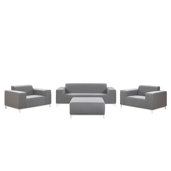 Graues Sofa Set mit zwei Sesseln und einem Hocker