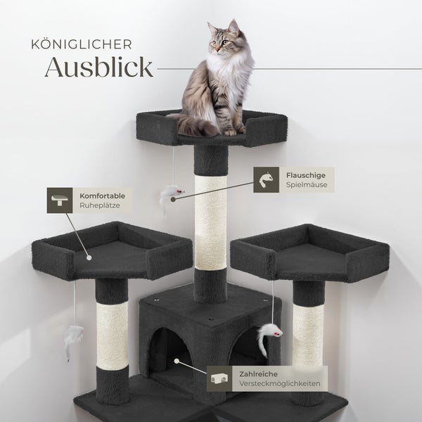 Kratzbaum tectake Barney inklusive 2 Treppen, 4 Spielmäusen und Kippschutz 170 cm schwarz
