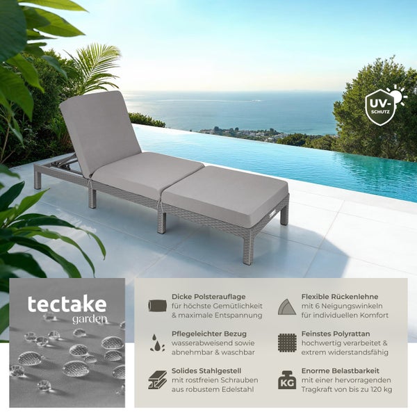 Rattan Sonnenliege tectake Sofia 196 x 66 x 27 cm widerstandsfähig grau