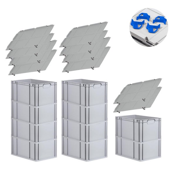 PROREGAL Spar Set 10x Eurobox Nextgen Economy Mit Auflagedeckel & 4x Schiebeschnappverschlüsse Blau Griffe Geschlossen HxBxT 32 x 40 x 60 cm 65 Liter