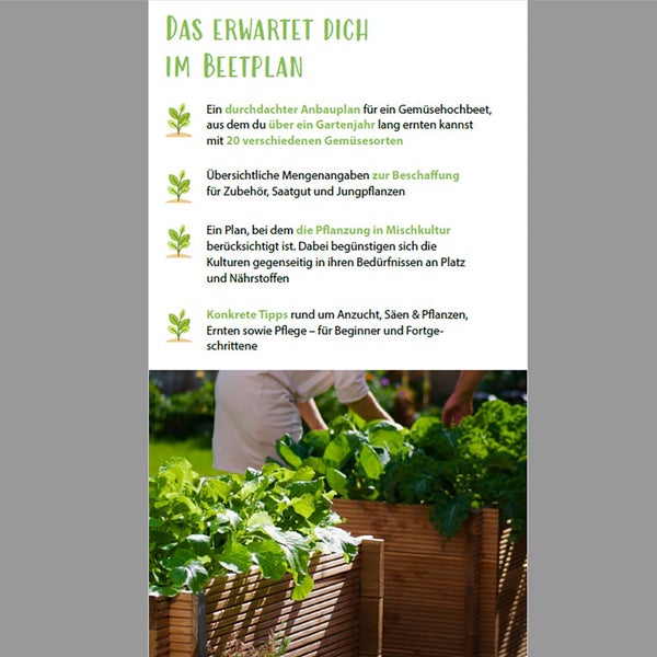 Inhaltsverzeichnis für Gartenplanung mit Vorbereitung, Pflanzplänen, Tipps und Erntezeiten