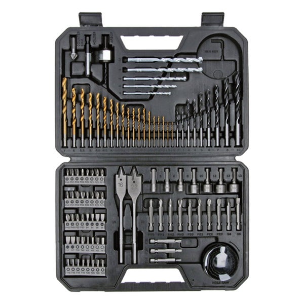 Bohrerset und Bitset in einem schwarzen Werkzeugkoffer