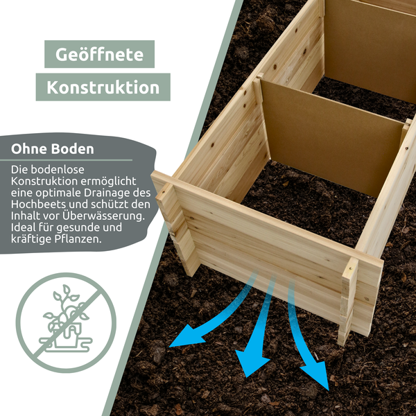 holz4home Hochbeet mit 3 Fächern Tannenholz 140cm x 60cm x 40cm
