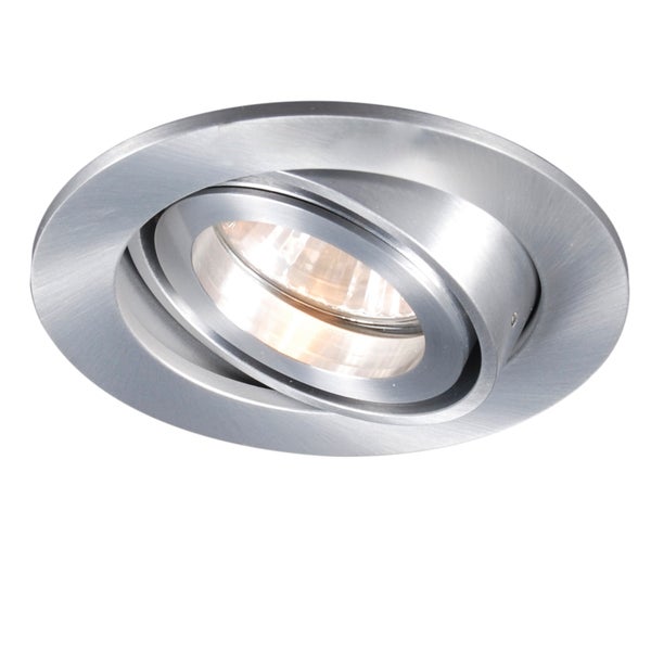 Schwenkbarer Einbaustrahler aus gebürstetem Metall mit kreisförmigem Design.