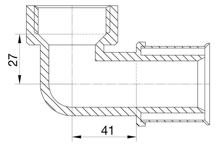Technische Zeichnung eines 90 Grad Winkelstücks mit den Maßen 27 und 41.