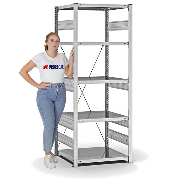 PROREGAL Fachbodenregal Stecksystem T-Profil Heavy-Duty Grundregal HxBxT 200 x 75 x 60 cm 5 Ebenen Fachlast 300 kg Einseitig Nutzbar Verzinkt