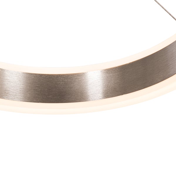 Detailaufnahme einer runden LED-Leuchte mit Metalleffekt.