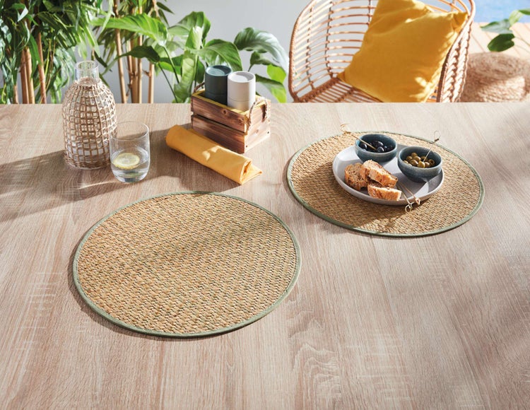 FRANK FLECHTWAREN | Platzmatte Seegras, 2er Set, SEEGRAS, STOFF, Ø 38 cm