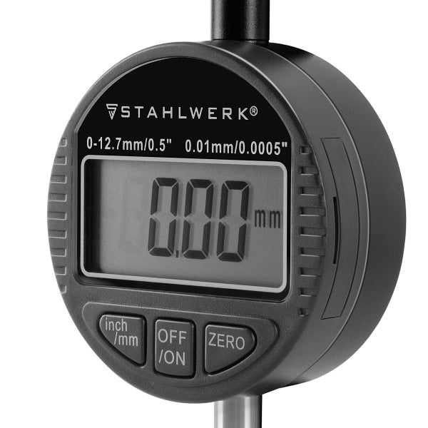 Digitale Messuhr von Stahlwerk mit einem Messbereich von 0 bis 12,7 Millimetern und digitaler Anzeige.