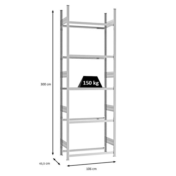 PROREGAL Reifenregal Stecksystem T-Profil Grundregal HxBxT 300 x 100 x 40 cm 5 Ebenen Fachlast 150 kg Verzinkt