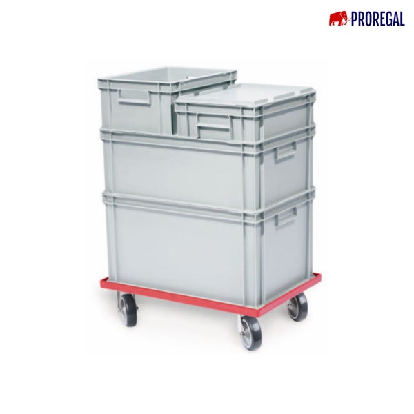 PROREGAL Transportroller für Euroboxen 60 x 40 cm mit Kunststoffräder Blau Geschlossenes Deck 2 Lenkrollen und 2 Bremsrollen Traglast 300 kg