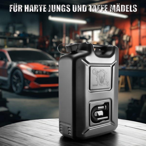 BigDean 2 Stück Benzinkanister 20L Schwarz im Totenkopf Design - Kraftstoffkanister für Benzin, Diesel & AdBlue – Made in Germany