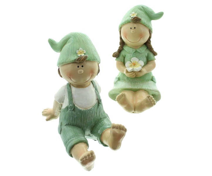 FRANK FLECHTWAREN | Figur Mädchen & Junge, 2er Set, POLYRESIN, 7,5 x 9 x 13 cm, 8 x 12 x 13 cm
