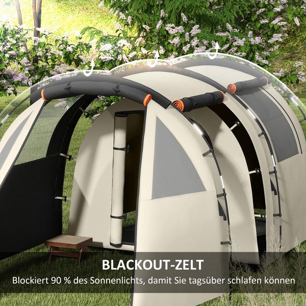 Outsunny Tunnelzelt, Campingzelt für 5 Personen, Familienzelt mit 2 Räumen, Tragetasche, Polyester, Oxfordstoff, 460L x 230B x 180H cm, Khaki