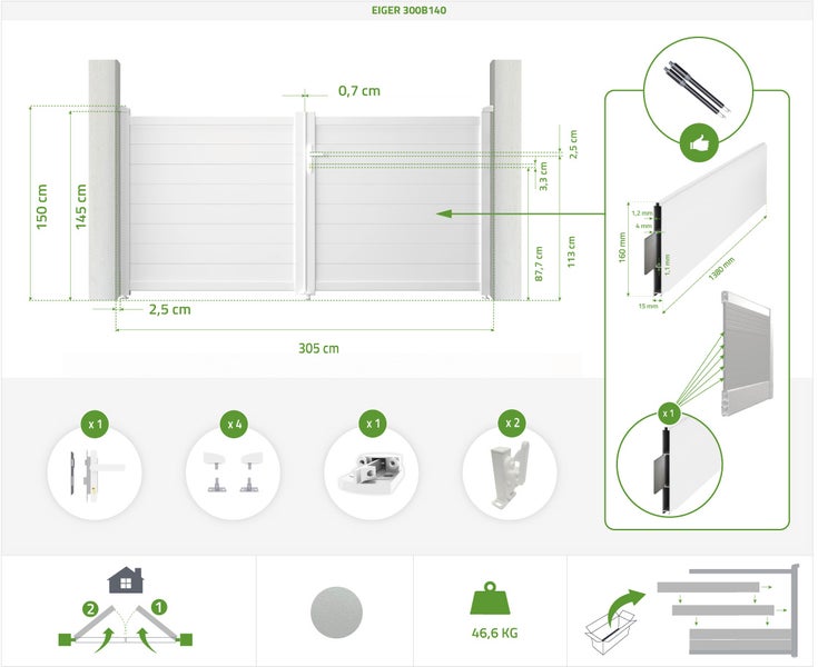 Abmessungen und Details eines Zaunsystems