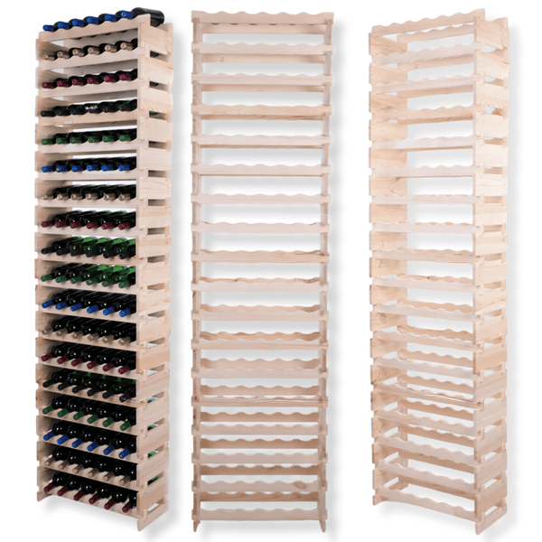 Weinregal VINOTECA FLEX PRO HxBxT 247x65x28cm 108 Flaschen auf 18 Ebenen Massives Kiefernholz Braun geölt