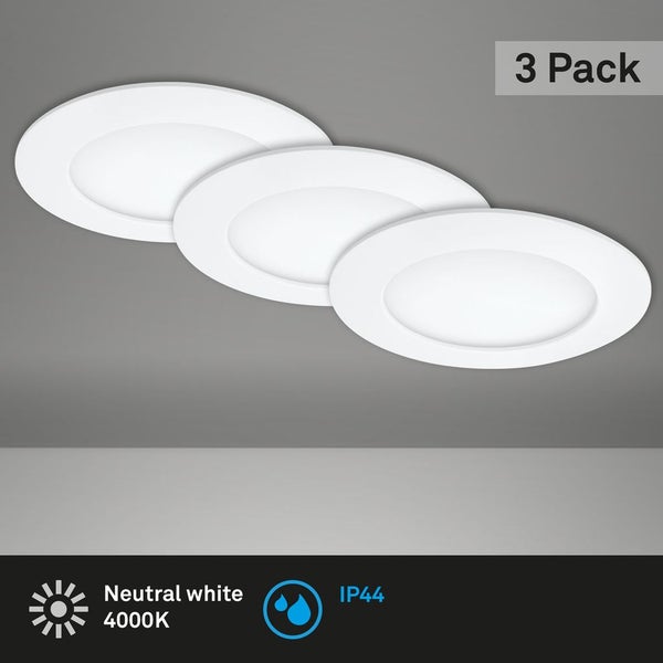 LED Einbauleuchte 3er Set 4000K Ø12cm 8W IP44 Kunststoff Weiß Briloner