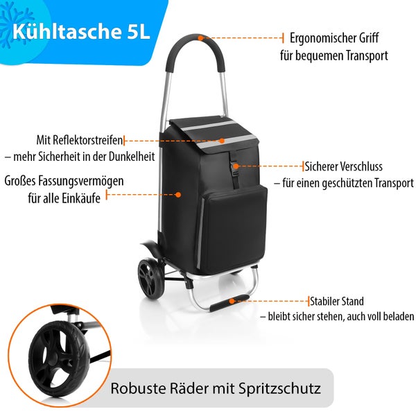 BigDean Einkaufstrolley klappbar mit Kühlfach - auch als Sackkarre nutzbar - Einkaufswagen mit extra großen Reifen