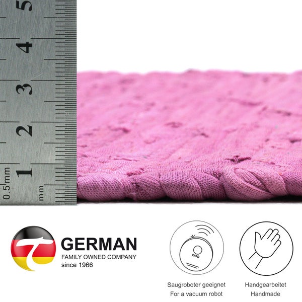 Handgewebter Fleckerlteppich aus Baumwolle Chindi Beere 120x180 cm