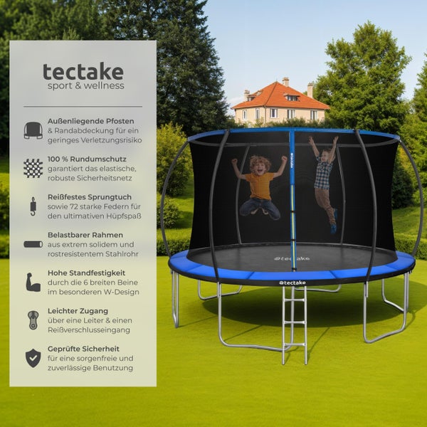 Trampolin tectake Jumpy Ø 366 cm, GS-zertifiziert inklusive Einstiegsleiter