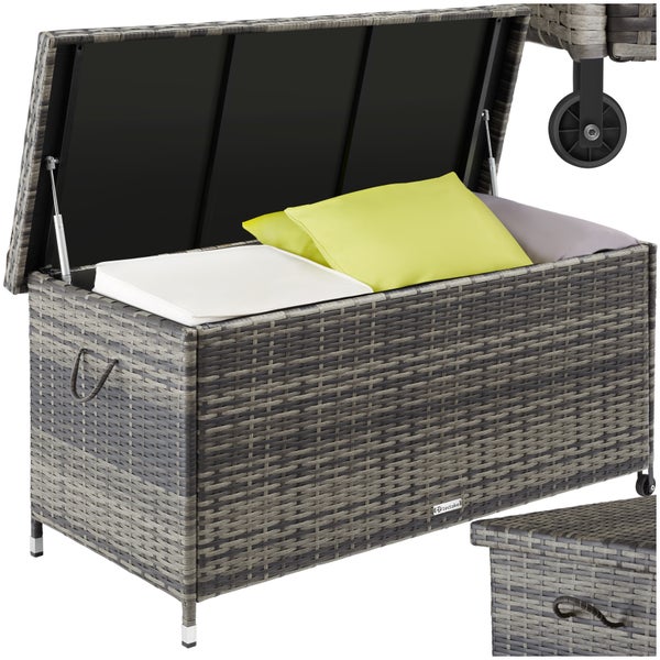Auflagenbox tectake Kiruna 121 x 56 x 60 cm mit Rattangeflecht grau