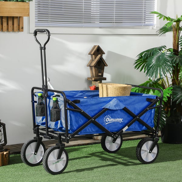 Outsunny Bollerwagen, 93L x 49B x 75-100H cm, Stahl (Q195), Nylon, Oxford, blau