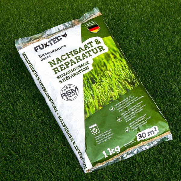 FUXTEC Rasensamen Nachsaat und Reparatur in einer 1 kg Packung.