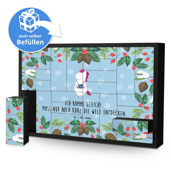 Mr. & Mrs. Panda Befüllbarer Adventskalender Einhorn Fotograf - Blau Pastell