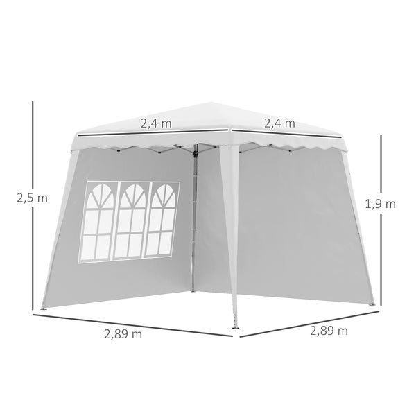Outsunny Faltpavillon 2,4 x 2,4m Pavillon mit Seitenwand höhenverstellbar Partyzelt mit UV-Schutz, Faltzelt mit Tragetasche für Garten, Balkon, Oxford, Stahl, Weiß