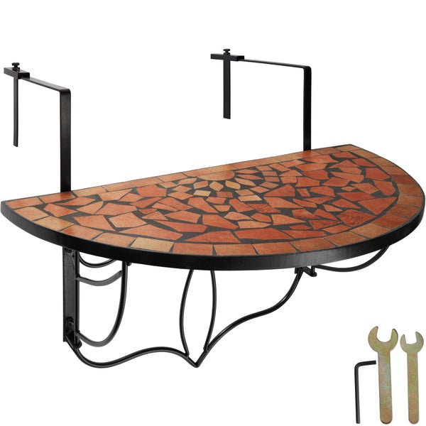 Balkontisch tectake  75 x 65 x 62 cm Stahl, Mosaik und Zement terracotta